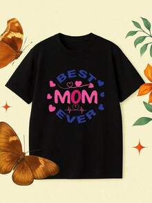ropa de mujer Camiseta de manga corta blanca con cuello redondo, estampado sencillo, estilo casual, para hacer recuerdos con mi mejor amiga, equipo de amigas, camisetas gráficas a la moda, ideales para uso diario y vacaciones, camisas de mujer - Negro - Ver 6