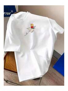 Enkel t-shirt med tryck, lös och bekväm - Vitt - Visa 1