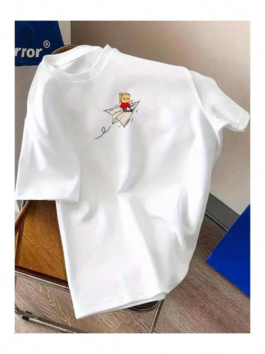 Enkel t-shirt med tryck, lös och bekväm - Vitt - Visa 1