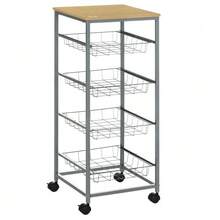 Serving Trolley, Kitchen Cart With Metal Baskets, 36.5 X 36.5 X 89 Cm, Kitchen Trolley, Side Table, Silver For The Kitchen And Dining Room - Silver - View 1