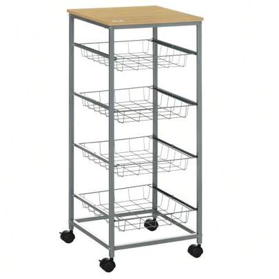Serving Trolley, Kitchen Cart With Metal Baskets, 36.5 X 36.5 X 89 Cm, Kitchen Trolley, Side Table, Silver For The Kitchen And Dining Room
