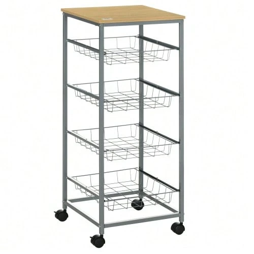 Serving Trolley, Kitchen Cart With Metal Baskets, 36.5 X 36.5 X 89 Cm, Kitchen Trolley, Side Table, Silver For The Kitchen And Dining Room - Silver - View 1