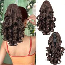 Tóc giả đuôi ngựa tổng hợp chịu nhiệt, sóng sâu, dài 12 inch, màu ombre đen/nâu, thiết kế kẹp càng cua, phù hợp cho phụ nữ đội trong dịp Giáng sinh, Halloween, lễ hội âm nhạc và sử dụng hàng ngày. - Nhiều màu - Xem 11