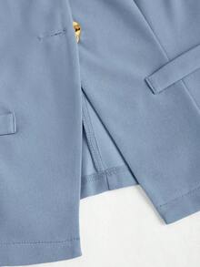 delgado sin mangas para mujer con botones metálicos grandes de estilo minimalista francés - Azul - Ver 3
