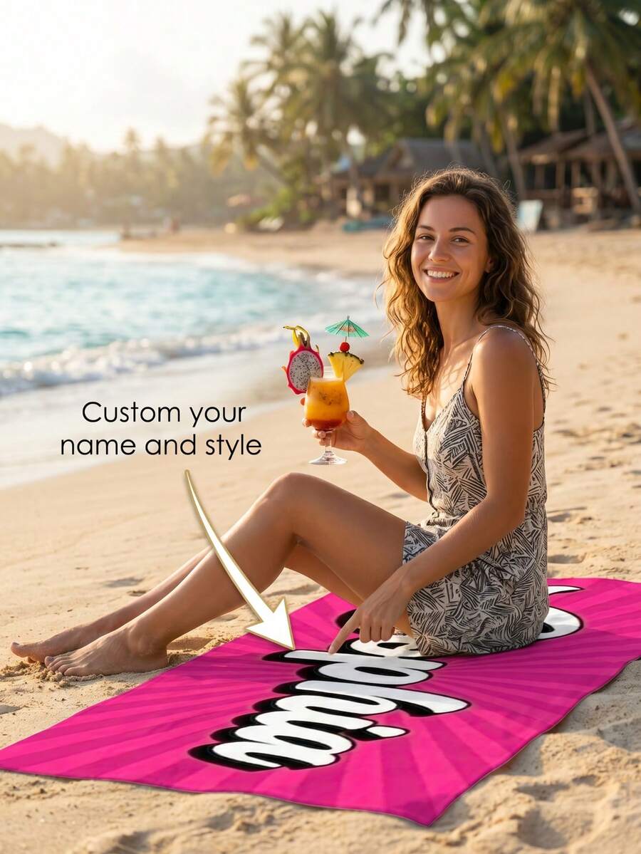 1 Peça Toalha de Praia Personalizada com Nome em Estilo RETRÔ, Toalha de Banho com Nome Personalizado, Toalha de Praia Personalizada com Nome, Presente de Aniversário, Férias, Festa na Piscina, Presente de Férias, Presente Masculino e Feminino, Várias Cores e Estilos, Multifuncional, Ajustável, Reutilizável, Sala de Estar, Quarto, Escola, Escritório, Sala de Chá, Casa, Para o Dia dos Namorados, Para Aniversários, Vida Elegante, Organizador de Viagem - Multicolorido - Visão 1