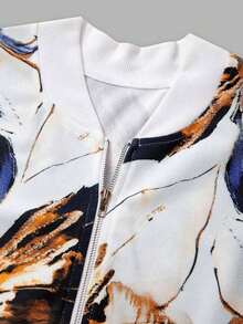 Chaqueta con cremallera con estampado floral casual para mujer - Multicolor 7 - Ver 6