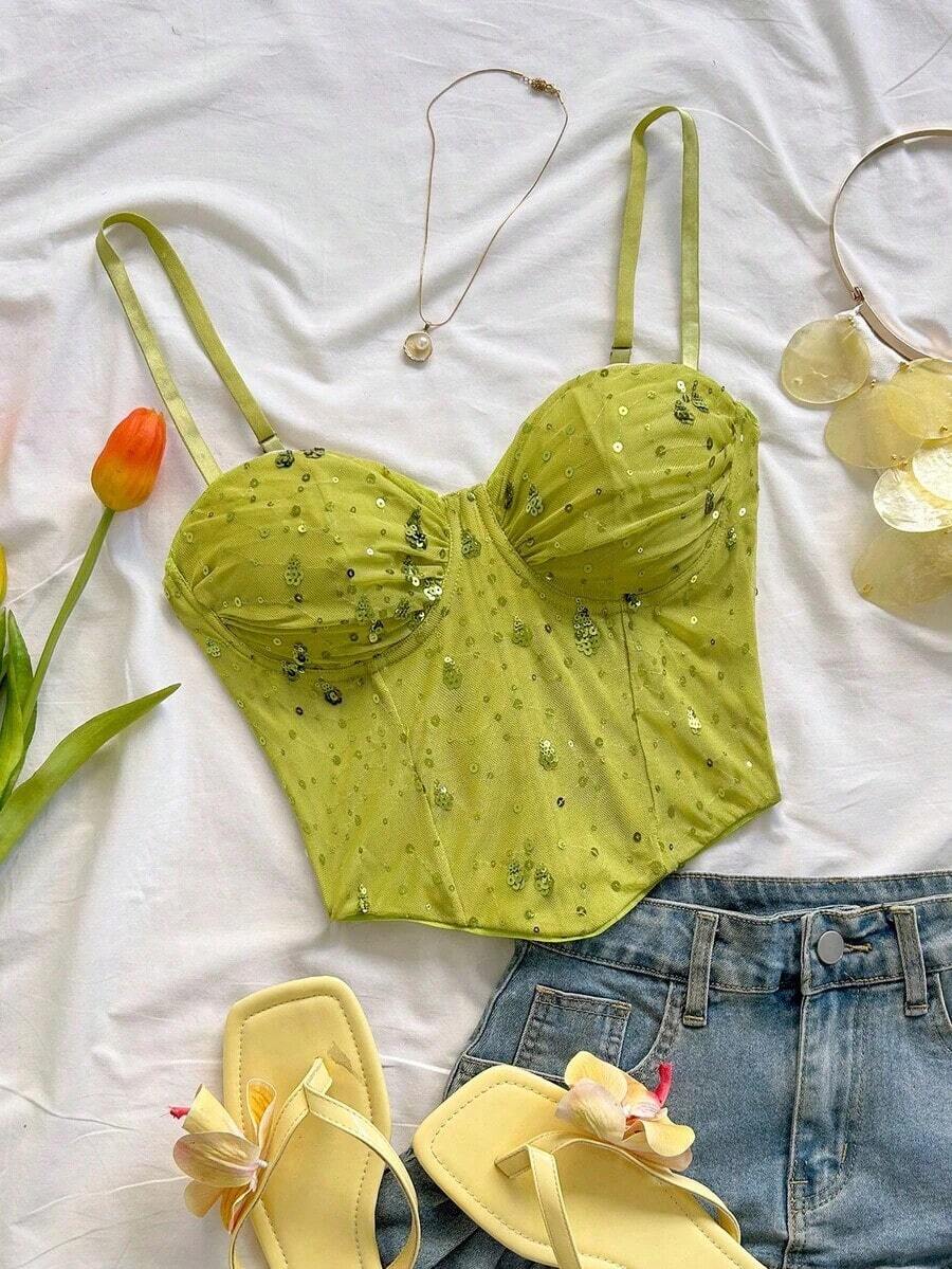 Top de camisola de malla con estampado floral vintage romántico para mujeres, adecuado para vacaciones, citas, té de la tarde, vacaciones, festivales de música, estilo bohemio, primavera/verano - Verde - Ver 1
