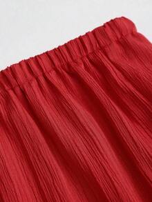 Conjunto de 2 piezas estilo francés relajado con camiseta sin mangas de cintura ceñida y pantalón ancho de pierna holgada, un conjunto de moda para mujeres - Rojo - Ver 3