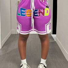 2025 Summer New College Style Ball Game Uniforms For Birthday Parties Graduation Season Students Wear Daily Street Basic Versatile Casual Popular Online Ball Game Shorts Straps Letter Print Mesh Semi-Transparent Women's Shorts,High Waisted Shorts - Multicolor - Ver 4