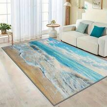 [Beachthemed Decor Mat] Non-Slip Machine Washable Area Mat - Coastal Beach Mat With Ocean Waves, Starfish & Sand - Thick Soft Indoor/Outdoor Floor Mat For Living Room, Patio, Bathroom, Entryway - Easy Clean Home Decor, Washable Rugs, Beachthemed Decor, Bathroom Mat, Nautical Decor, Durable Material, Decorative Mat, Holiday Decor - 多色13 - 查看 1