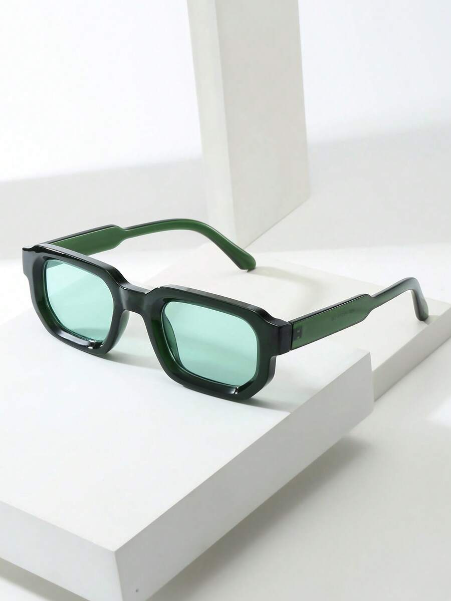 1pc Men's Retro Casual Square Small Frame High-Quality PC Material Personalized Fashion Glasses, Suitable For Travel, Leisure, Gathering, Beach, Daily Decoration - grön ram grön film - Visa 1