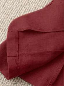 Chaqueta delgada de traje casual con bolsillo en la solapa y dobladillo de manga para mujer - Rojo - Ver 4