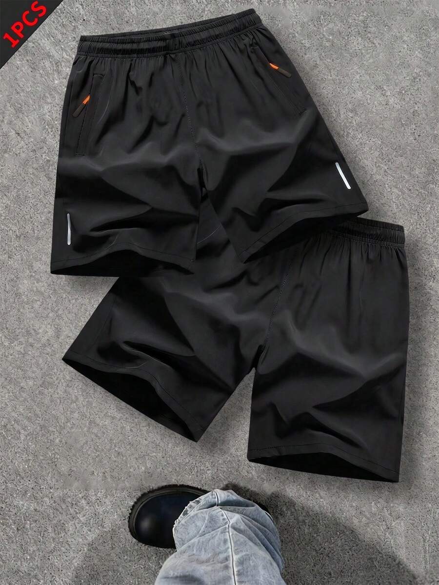 青少年男孩休閒彈性運動短褲，輕量快乾戶外短褲，適合春夏，校園與戶外穿搭皆宜 - 黑色 - 查看 1