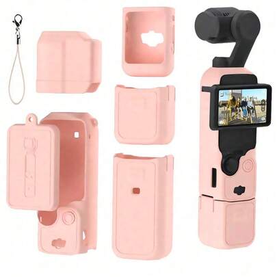 Ốp bảo vệ silicon chất lượng cao cho OSMO Pocket 3, bảo vệ toàn thân, bảo vệ ống kính, chống rơi, chống trượt, chống bụi, màu hồng.