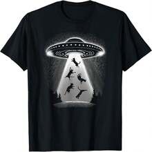 Casual Women's Black Cotton Round Neck Short Sleeve T-Shirt with Alien Cat  Print - Negro - Ver 1