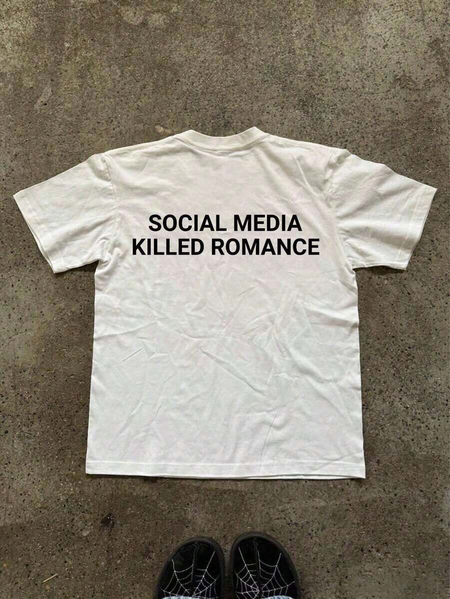 Social Media Kills Romanticism Graphic Printed Women Round Neck T-ShirtBreathable And Comforte - White 2 - View 1