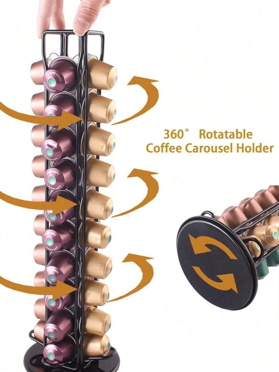 1pc Wrought Iron Coffee Capsule Storage Rack, Vertical Rotating Design, Fits Multiple Sizes, Non-Slip Base, Suitable For Home Coffee Corner, Daily Coffee Storage, Coffee Accessory Organizer