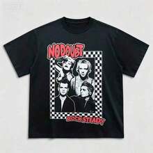 Women's Summer Outfits, No Doubt Band Music Lovers Black Cotton T-Shirt, All Sizes For Men, 100% Cotton Black T-Shirt, Short Sleeve, Crew Neck, Machine Washable, For Family And Friends, Summer Tops, Women's Crop Tops - 黑色 - 查看 1