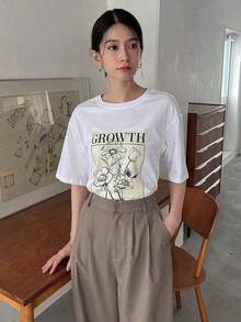 Graphic Short-Sleeve T-Shirt, Casual T-Shirts For Women, Cotton T-Shirts, Summer Tops For Women, Fun Print T-Shirts For Women, Soft And Comfortable T-Shirts For Everyday Wear, Daily Gift, T-Shirt. Summer Top For Women. - 白色 - 查看 11