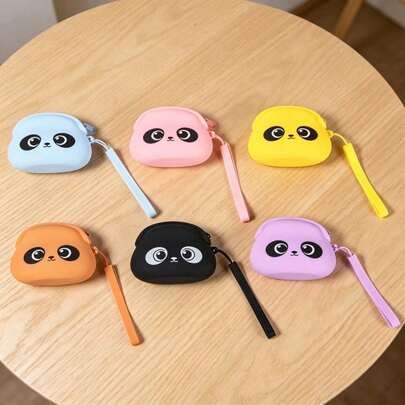 Cute Bear Silicone Coin Purse With Lanyard Zipper, Panda Expression Design. Durable, Can Hold Keys, Earphones, Lipstick, Cards, Small Mirror. Portable & Compact, Suitable For Travel, Outdoor Use.