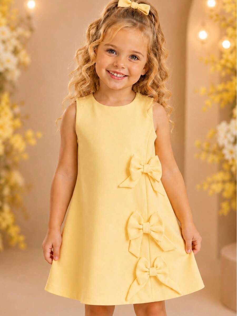 Children's Dress Blogger Elegant Charming Girl Details In Bows On The Sides Fashion Look Light Perfect Comfortable Sophisticated Party Outing Gift Usual Fashion Comfortable Mini Diva Loose Delicate Versatile Practical Photo Shoot Fashion Skirt Flared - 黃色 - 查看 1
