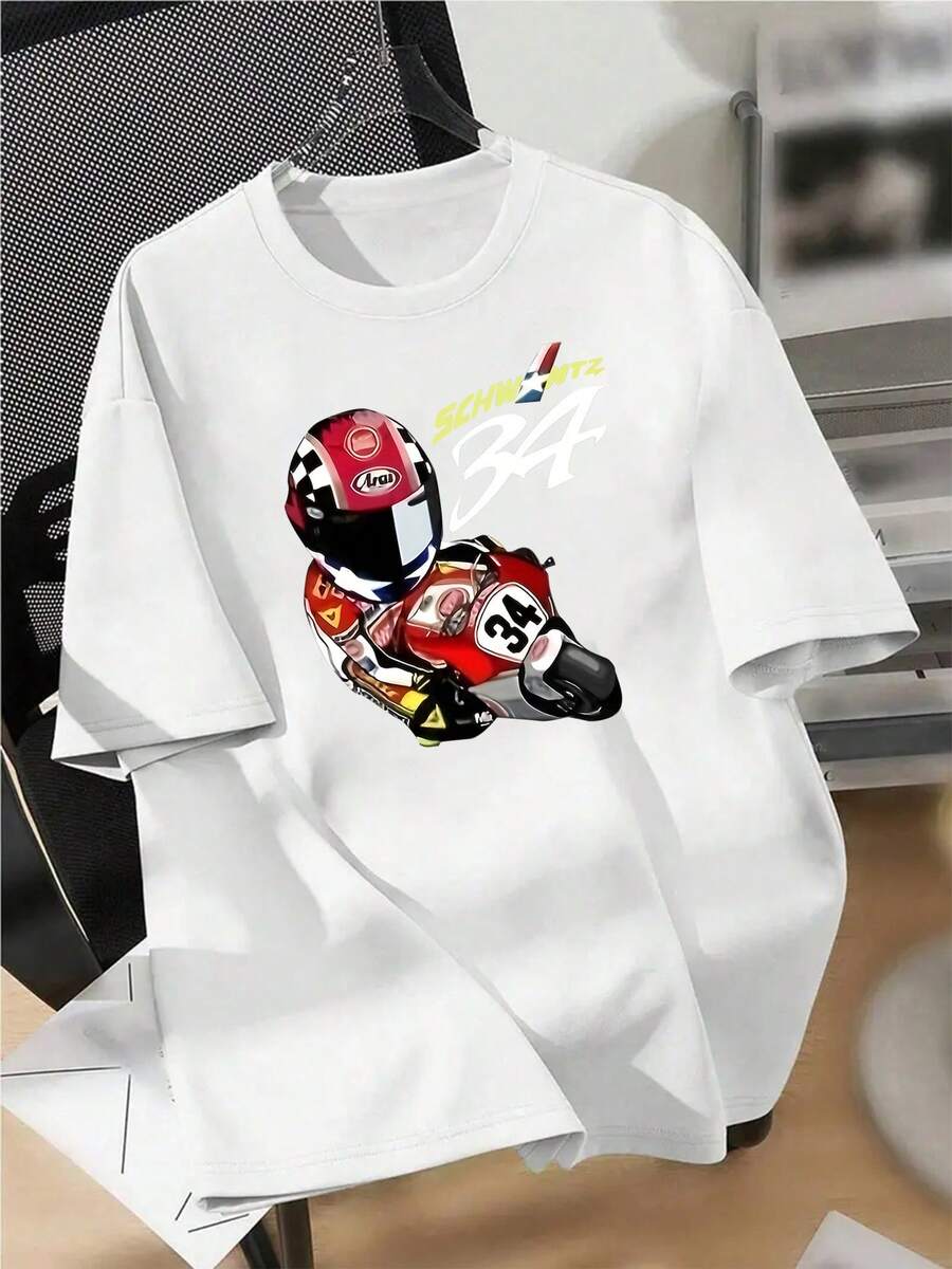 Unisex Short Sleeve T-Shirt With Print, Round Neck And Comfortable Casual Design For Running, Plus Size - 白色 - 查看 1