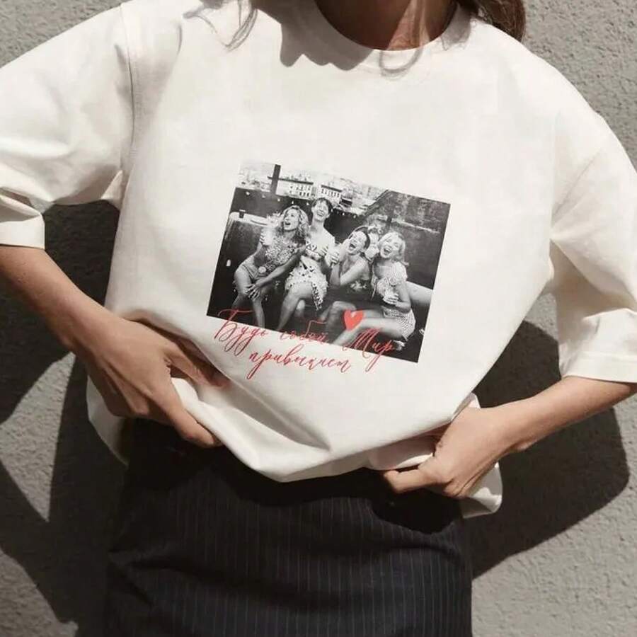 Camiseta de manga corta 100% algodón, estilo retro americano, holgada y versátil, para verano, moda europea y americana. - Blanco - Ver 1