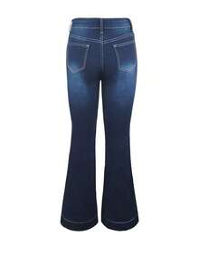 Jeans acampanados de tiro bajo casuales de mezclilla estilo streetwear Y2K para mujer, de vuelta a la escuela, otoño y primavera - Azul - Ver 8