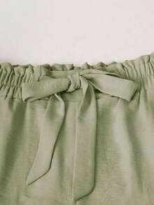 Conjunto de top de tirantes básico y pantalones de unicolor para mujeres, adecuado para uso diario - Verde - Ver 8