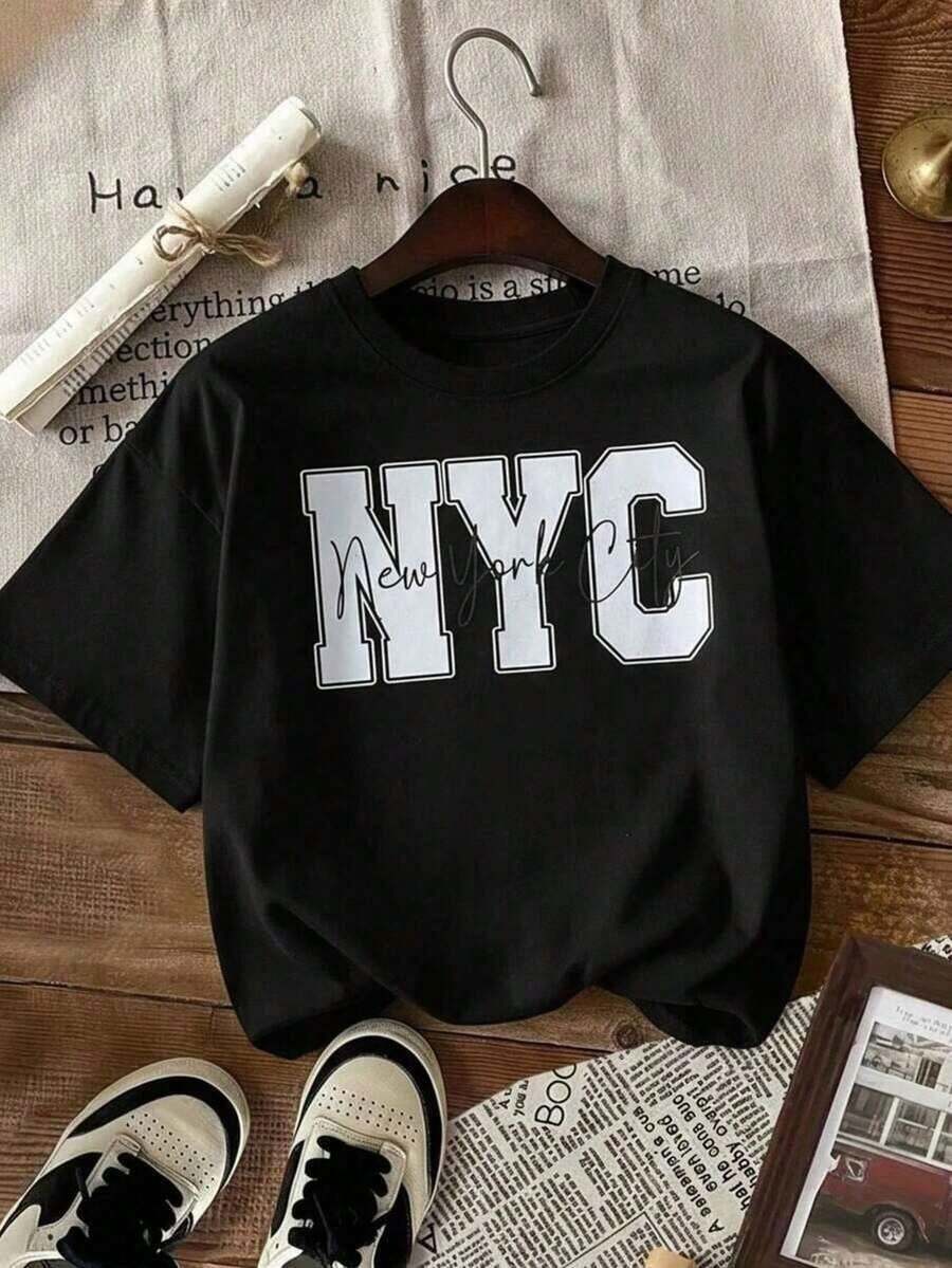 Nueva camiseta de mujer para otoño-invierno, de manga corta con cuello redondo, como prenda básica. Con diseño holgado y estampado moderno, hecha de algodón de alta calidad, ofrece comodidad y una sensación agradable en tu día a día. blusas para mujer playeras de mujer blusas casuales para dama - Negro - Ver 1