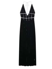New Fashionable Temperament With Open Straps And Slightly Transparent Design Deep V-Neck Dress - 黑色 - 查看 3