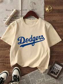 Premium Unisex Casual T-Shirts. A Striking Dark Blue Dodgers Emblem Celebrates Baseball's Timeless Heritage And Team Pride With A Soft, Urban Appeal. 100% Cotton Casual T-Shirt For Women. - 杏色 - 查看 6