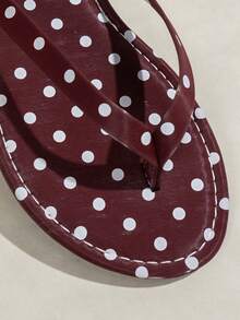 Spring/Summer New Round Toe Flat Flip Flops Women's Polka Dot Flat Sandals Beach Home Outdoor Casual Slippers - Burgundy - View 7