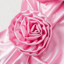 MOD Dreamy 3D Floral High-Slit Satin Dress With Draped Neckline And Ruffle Details – Perfect For Vacation, Romantic Occasions, Beachwear, Date, Picnic, Party, Prom, Festival, And Birthday; Romantic Vintage Court Style,Summer Dresses For Women - Marrón - Ver 4