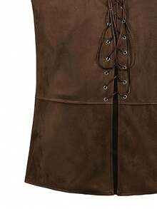 Men's European And American Retro Lace-Up Casual Solid Color Slim Fit Vest - Brown - View 4