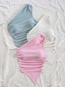 4 piezas Conjunto de blusas sin mangas de unicolor y hombros asimétricos versátiles para mujer, adecuadas para vacaciones - Multicolor 5 - Ver 5