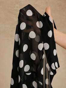 Blusa de manga larga de chifón con elegante estampado de lunares retro francés de alta calidad, camisa versátil con estampado de lunares para atuendos de oficina y vacaciones - Blanco y Negro - Ver 8