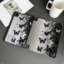 1個純色蝴蝶圖案平板保護殼附筆槽，適用於 iPad 10.9/10.2/Air 第5代/Pro 11/第10代/9.7/Air 2/(第7代)/(第8代)/Air 4/5/Pro 11/第10代 10.9 吋 2022 智慧保護殼/Air 13(M3 2025)/Air 11(M3 2025)/Air 11(M3 2025)/11(A16 2025)，適用於華為 Matepad - 彩色 - 查看 5