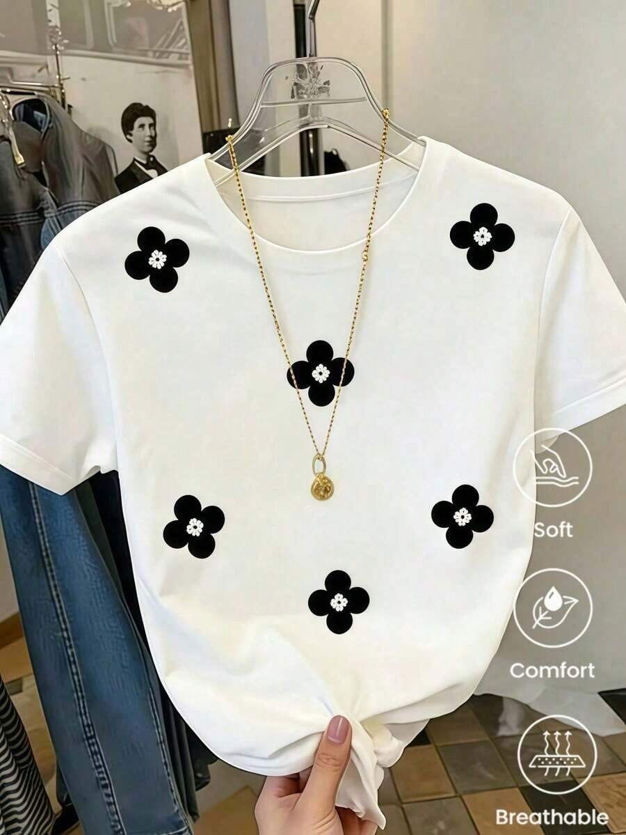 Camiseta de manga corta de moda para primavera y verano de 2026, hecha enéxico, 180 gramos. Estampado de dibujos animados, modelo de pareja, apta para uso interior o exterior. Cuello redondo, unisex, para oficina y ocio. Paquete de una pieza. blusas para mujer playeras de mujer blusas casuales para dama - Blanco - Ver 1