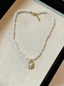 1 chiếc vòng cổ choker ngọc trai giả cao cấp, thanh lịch, nhẹ nhàng, đa năng, tối giản, độc đáo kiểu Pháp, phù hợp cho nữ giới đeo hàng ngày, hẹn hò, cưới hỏi, lễ hội và dự tiệc. - Vòng cổ ngọc trai hình học - Xem 4