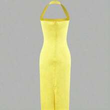 Vestido de mujer de longitud media elegante, adecuado para vacaciones, reuniones diarias, fiestas y eventos de cóctel de verano - Amarillo - Ver 6