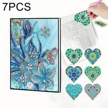 7件套，1本钻石笔记本，6个钻石曼陀罗和花卉图案书签，PU皮革材质，镶嵌水晶石装饰，适合家庭/办公室书写、绘画、书签/阅读爱好者使用。 - 查看 14