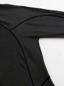 Bikinx Traje de baño deportivo de manga larga con cremallera, ajustado, con ribete de contraste de unicolor, para vacaciones de verano en la playa - Negro 2 - Ver 11