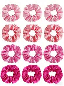 24/12/4 Pcs Bohemian Elegant Simple Shiny Satin Scrunchies/Hair Ties, Women's Hair Bun Hair Ties, Hair Protection, Fashion Silky Colorful Satin Hair Accessories Set, Women's Pink Scrunchies Casual Hair Accessories. Ponytail Elastic Hair Ties - Multicolor - View 8
