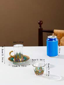 WGROOM 1个（单杯），1套（6个杯子+6个碟子+6个茶杯，6件套）玻璃咖啡杯碟，适用于家庭厨房、餐厅、客厅，可作礼品，适用于茶、咖啡、牛奶、果汁等饮品，也可用于婚礼、派对、生日等场合。 - 彩色 - 查看 9