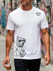 Fashionable Men's T-Shirt With Print - White - View 2