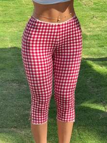 Leggings Elásticos de Punto a Cuadros Rojos para Mujer - Multicolor 2 - Ver 9