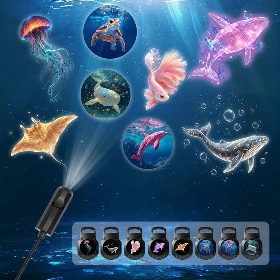 Portable Marine Life Projection Lamp, USB Powered, 360 Degree Rotation, 8 Light Effects, Includes Whale, Turtle, Children's Night Light For Sleeping, Gift - 1 - View 1