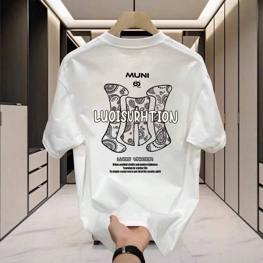 Nueva camiseta estampada de manga corta para hombre, estilo urbano moderno, camiseta de algodón de verano de manga corta personalizada con cuello redondo y hombros regulares para uso diario. OWGM - 250 g de algodón puro - blanco - Ver 1