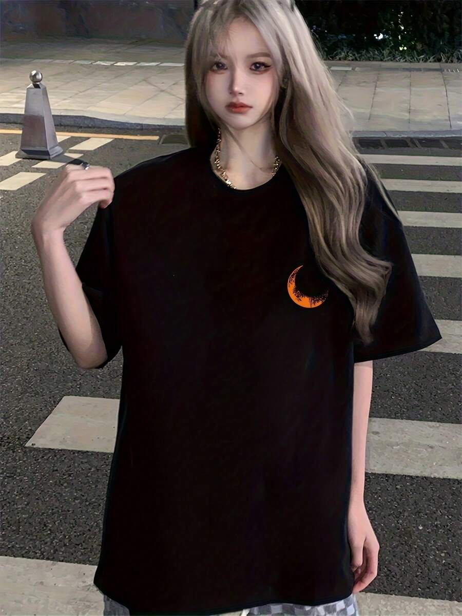 Talla grande, especial de Japón y Corea: Camiseta de manga corta para mujer de talla grande, nuevo estilo de primavera/verano, estilo coreano de ajuste holgado,  de color liso, top versátil y sencillo, top de moda y de  para mujer para el día a día, camiseta de color liso para mujer